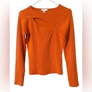 TOPSHOP Long Sleeve Cutout Top Women’s 0-2 Orange Ribbed Shirt Stretch Y2K Comfy